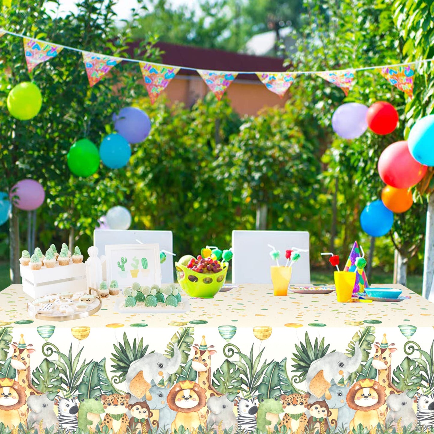 Wpensky Jungle Safari Table Cloth, Jungle Theme Tablecloth, 1PC Jungle Animal Party Tablecloth for Kids Boys Girls Birthday Part