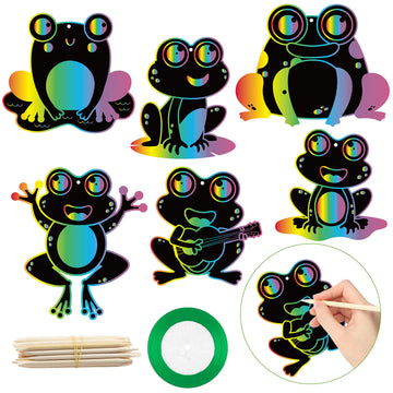 HubirdSall 60Pcs Funky Frogs Scratch Art for Kids Spring Summer Frog Magic Color Craft Passover Hanging Ornaments Kit for School