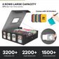 Gomyrod 3200+ Trading Card Storage Box, 4-Row Deck Box with Handle, Black & Grey, Includes 30 Dividers, 8 Supporters, 1 Dice Tray