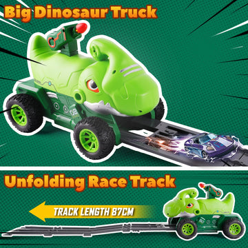 YOOYID Dinosaur Truck Toys for 2 3 4 5 Year Old Boy with 6 Die-Cast Metal Toy Cars, Gifts for 2 3 4 5 Year Old Boys, Foldable Tr