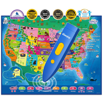 Qiaojoy Bilingual Interactive For Kids Talking Usa Map For Kids Learning, Geography Toys Games Educational Electronic Map Christ