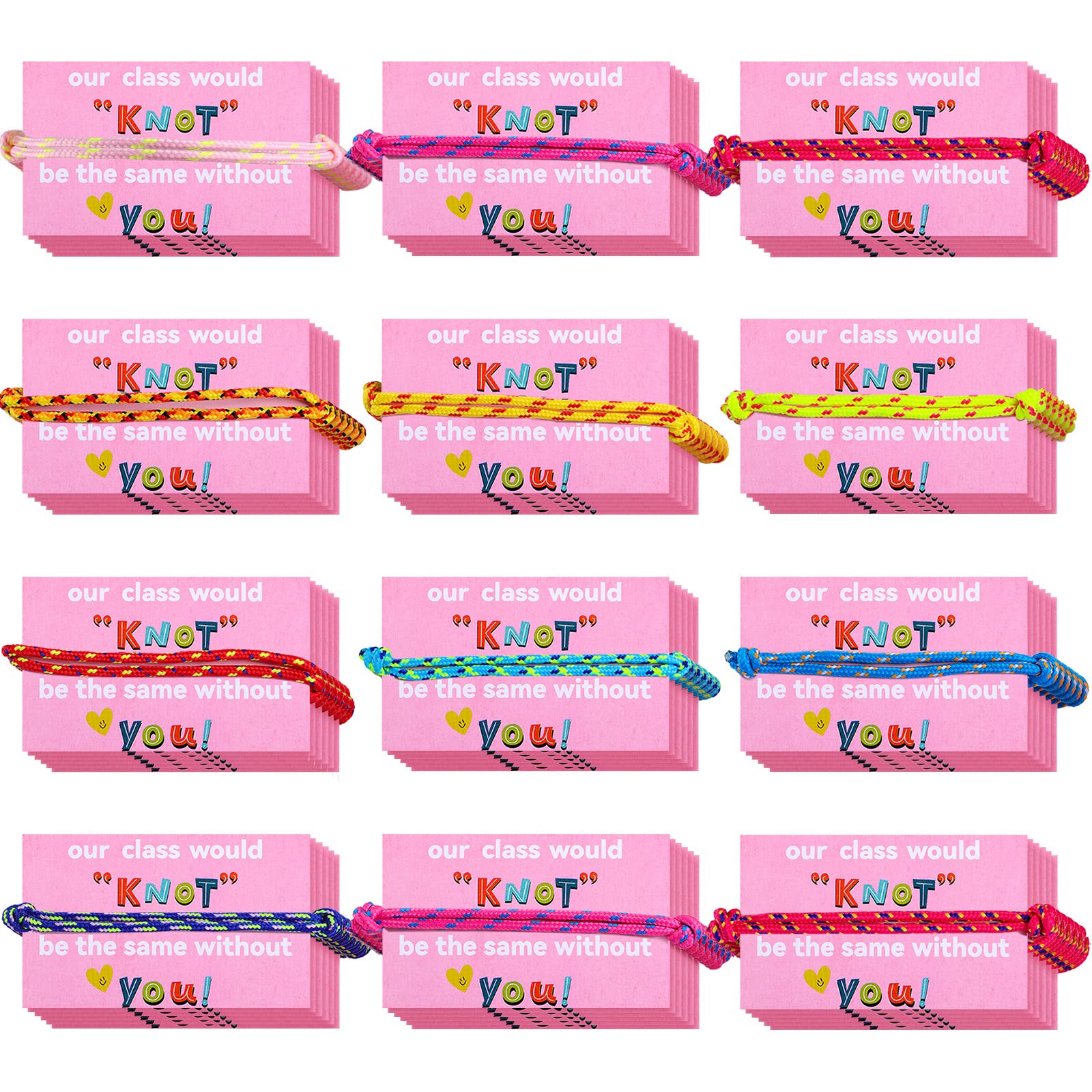 Junkin 60 Sets Valentine Knot Bracelets with Cards Our Class Will Knot Be The Same Without You Classroom Valentines Exchange Gif