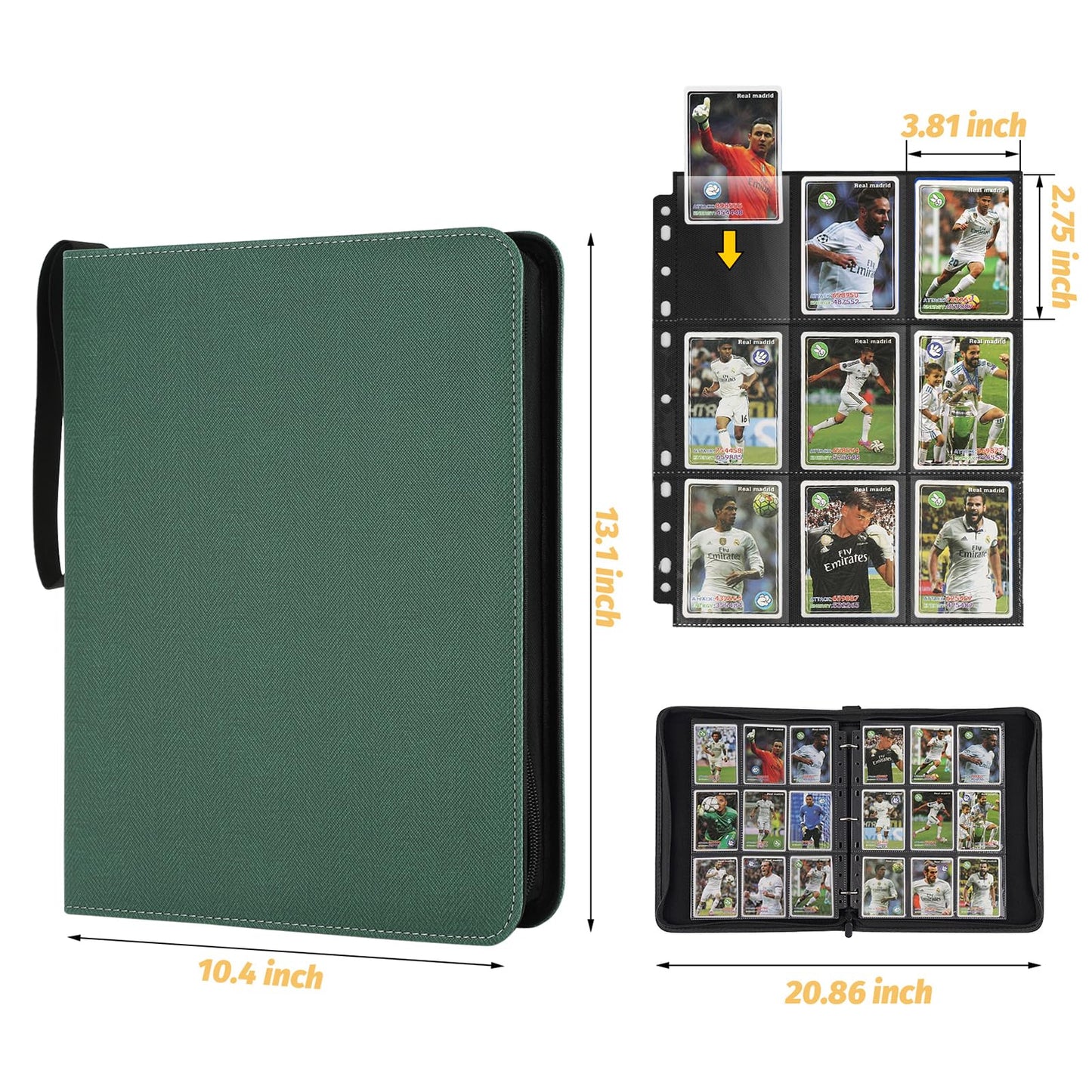 GERMUN 9 Pocket Card Binder  enhanced Zip Trading Card Binder  720 Double Sided Pocket PU Card Collection Binder  Collector Card Album  Card Folder for MTG  TCG  Sports Cards  Game Cards (Dark Green 1)