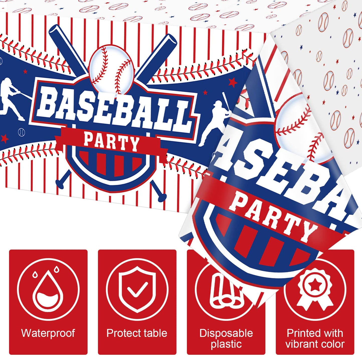 Newwiee 3 Pcs Baseball Party Table Cover Disposable Plastic Baseball Birthday Table Cloth for Birthday Party Decoration