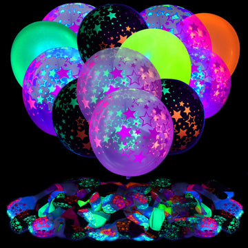 90 Pcs Uv Neon Balloons ,Neon Stars Glow Party Balloons Uv Black Light Balloons Glow In The Dark For Birthday Decorations Weddin