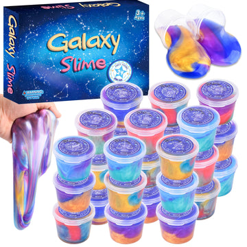 24 Pack Galaxy Slime Kit, Galaxy Slime Cup Party Favors for Girls Boys, 12 Constellations Series Mini Slime Bulk, Wet, Non-Stick