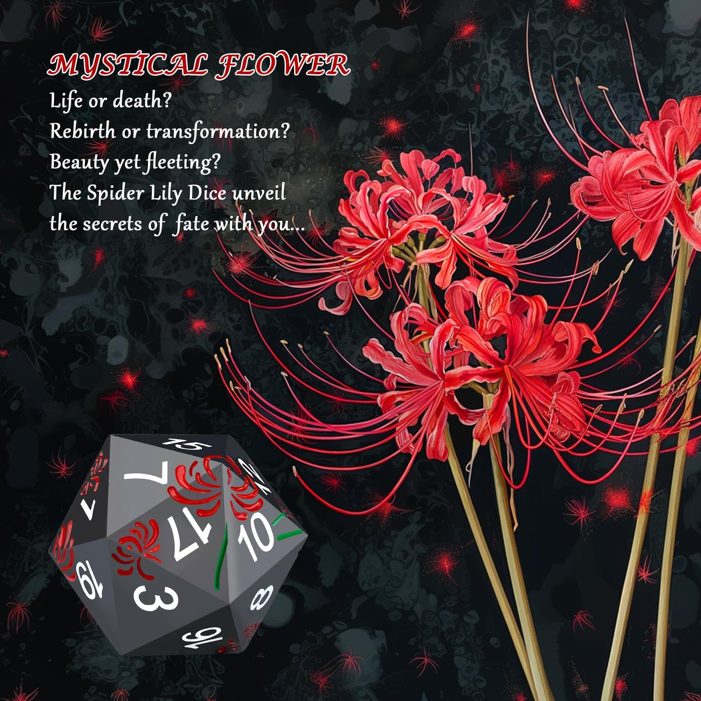 Haxtec Metal DND Dice Set Red Spider Lily Flower DND Dice for D&D Dungeons and Dragons Gift TTRPG Metal Dice with Leather Dice B