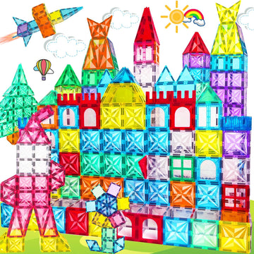 Paaxido Magnetic Tiles, 100PCS Magnetic Blocks Set, 4D Diamond Magnet Building Blocks, STEM Preschool Educational Magnet Toys Gi