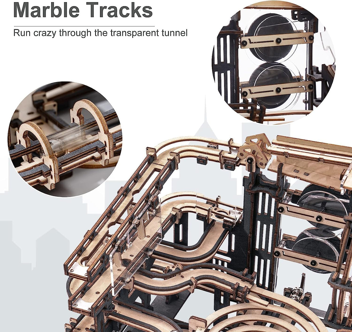 ROKR 3D Wooden Puzzles for mature-themed  Marble Run Puzzle Model Mechanical Marble Run Building Kits DIY Toy Hobbies for mature-themeds for Men  Women
