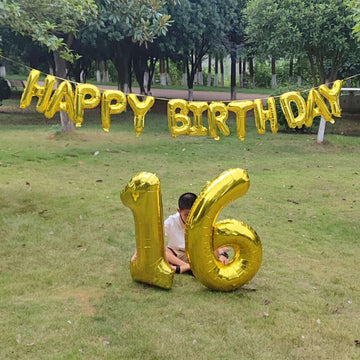 SHUNTAI 61st Birthday Decorations - Gold Jumbo Foil Number Balloons & Banner, 16" Mylar for Men & Women Party Supplies