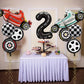 Number 2 Race Car Balloons, 43 Inch Race Car Party Decorations, Wheel Tire Balloons, Black And White Checkered Foil Balloons, Ca