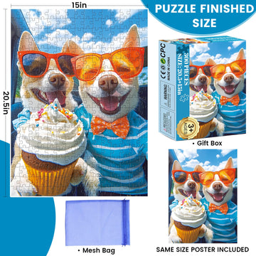 300 Piece Puzzles for mature-themeds Cute Puppy Jigsaw Puzzle for mature-themeds Kids Seniors Recycled Cardboard Selfie Puppy Piece Puzzle 300 Piece Family Activity Great Gift for Family Friends 20.5 * 15 in