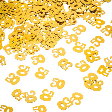 WILLBOND Gold 50th Confetti, 50 Number Birthday Confetti, 50th Wedding Anniversary Party Table Decorations, 2 Bags (1400 Pieces)