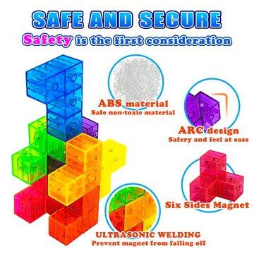 Ouxia Magnetic Building Blocks Magic Magnetic 3D Puzzle Cubes, Set Of 7 Multi Shapes Magnetic Blocks With 54 Guide Cards, Childr