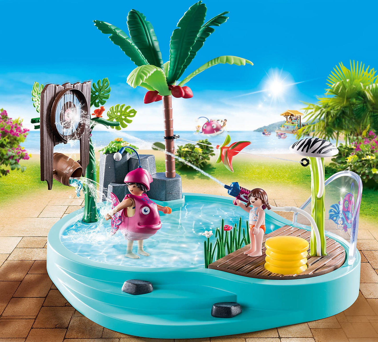 Playmobil Small Pool with Water Sprayer, Multicoloured, Plastic, One Size, Model 70610