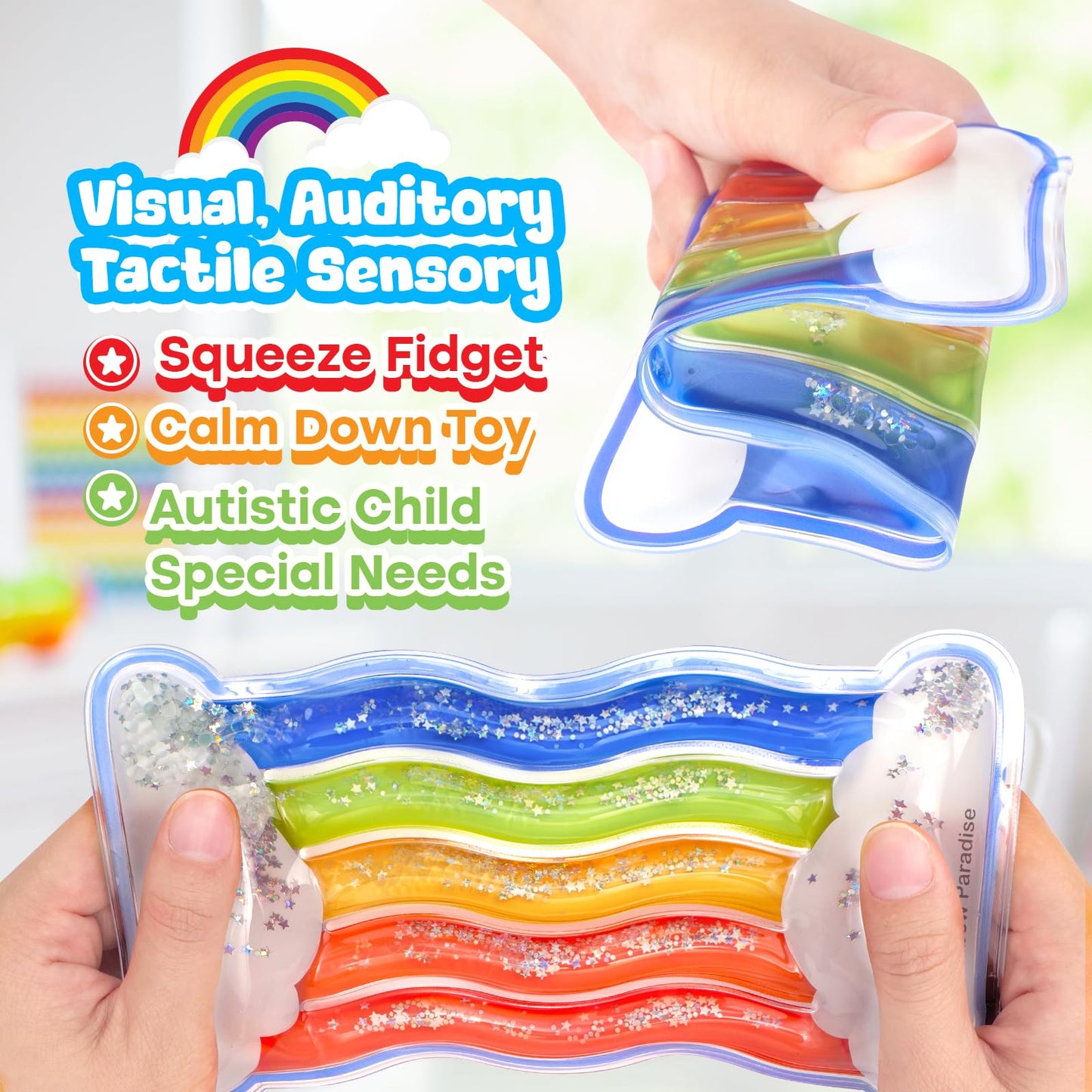 Rainbow Sensory Toys For Kids - Fidget Toys Sensory Tube For Toddlers 3 5 7, Sensory Squeeze Toys For Special Need Children, Anxiety - Road Trip, Classroom Must Haves