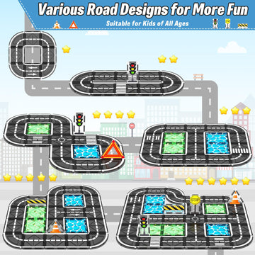 Magnetic Tiles Roads Construction Toys, Traffic Themed Building Blocks Set, Toddler Kids Toys For 3+ Year Old Boys Girls, Montessori Stem Sensory Toys, Preschool Learning Educational Toys Gifts
