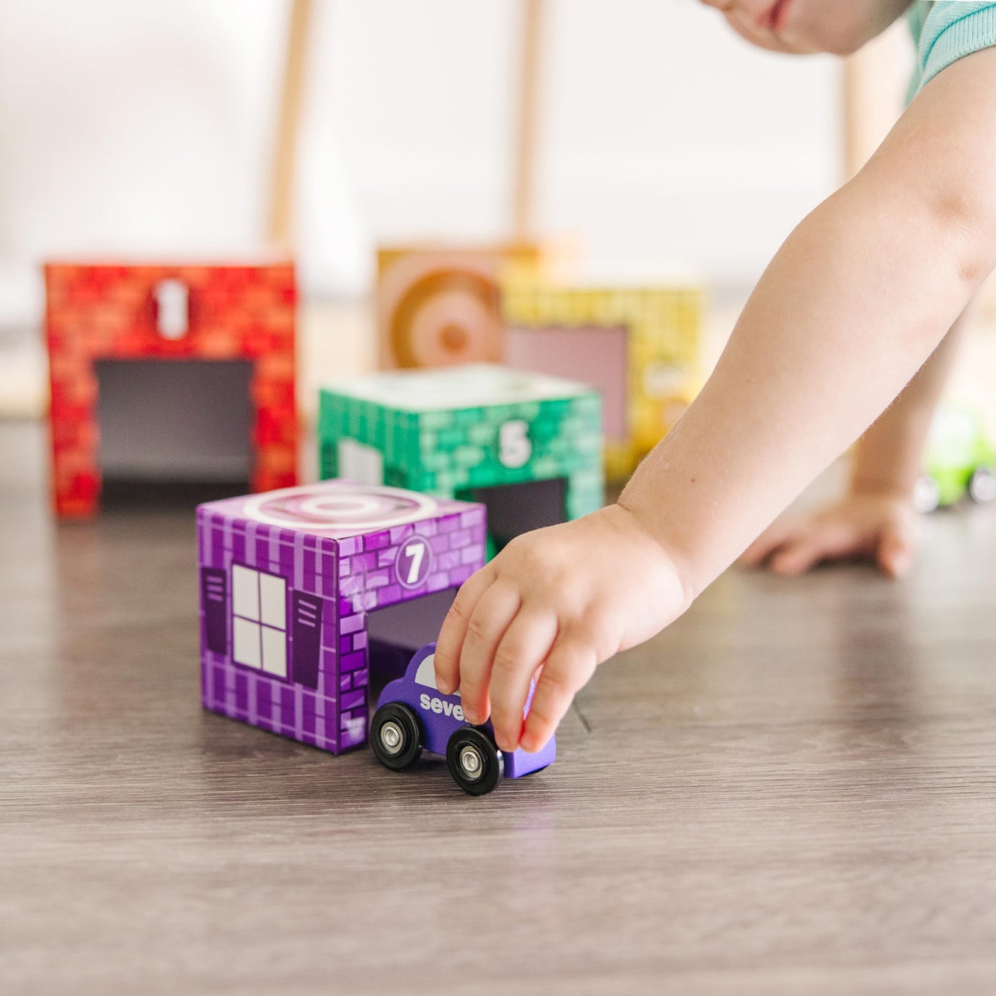 Melissa & Doug Nesting and Sorting Garages and Cars, 7 Stackable Wooden Cars, Multi-color, 15.5 x 6.5 x 5.75, Model 2435