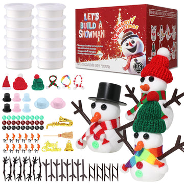 LAHAND 12-Pack Christmas Snowman Crafts Sets for Kids, Modeling Clay Snowman DIY Kit,Christmas Stocking Stuffers for Kids, Perfe