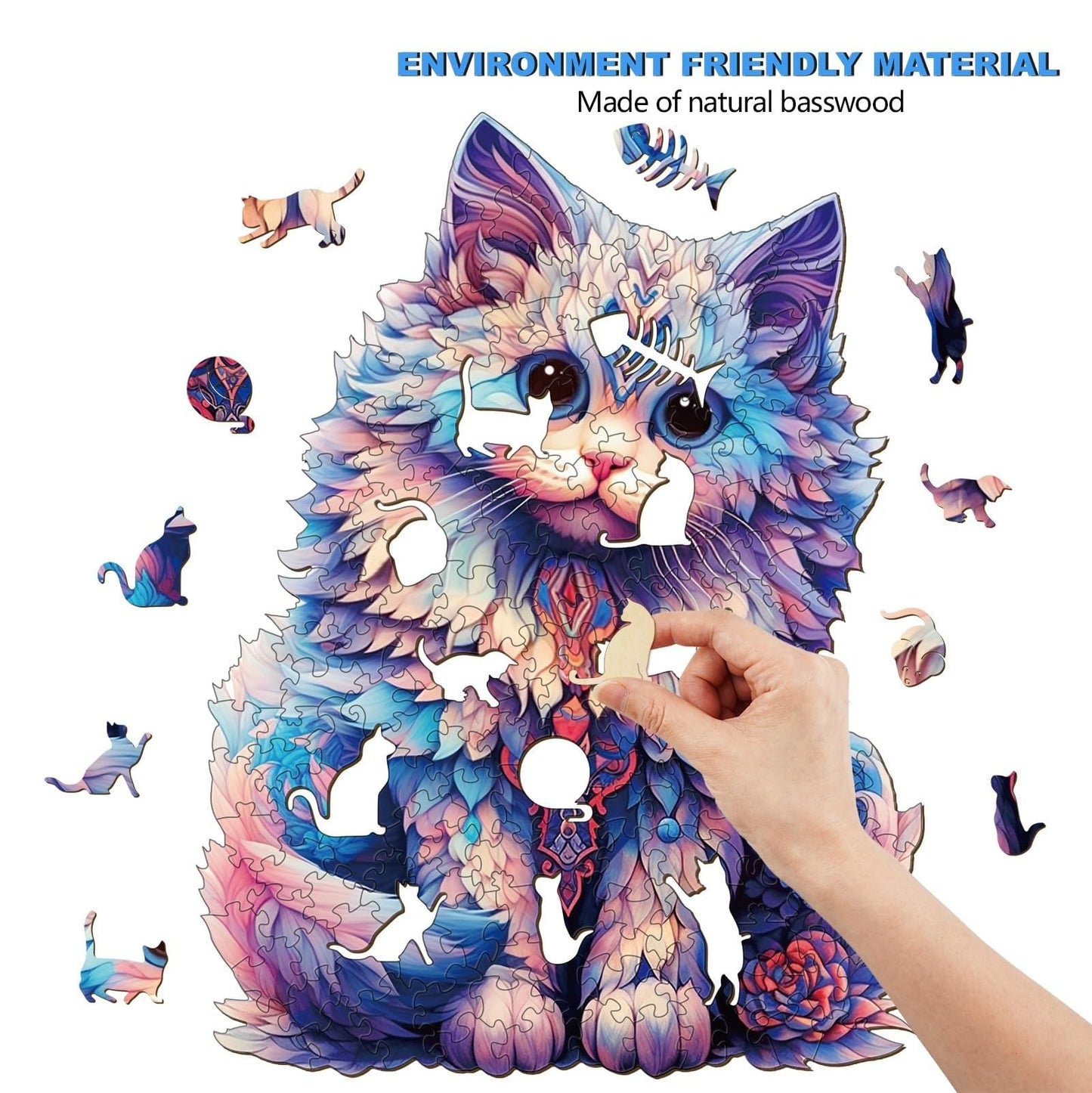 Aeekdook Wooden Puzzles for mature-themeds - Ragdoll Cat Puzzle Wood Puzzles mature-themed - Wooden Jigsaw Puzzles Unique Animal Shape Relax Puzzles (M - 8.6 * 11.4in-200pcs)