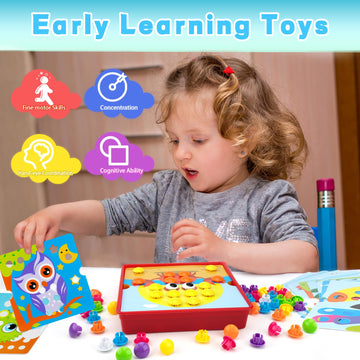 AluAbi Button Art Toys for Toddlers, Color Matching Puzzle, Medium, Plastic, Toucan, Model: AluAbi-Button-Art