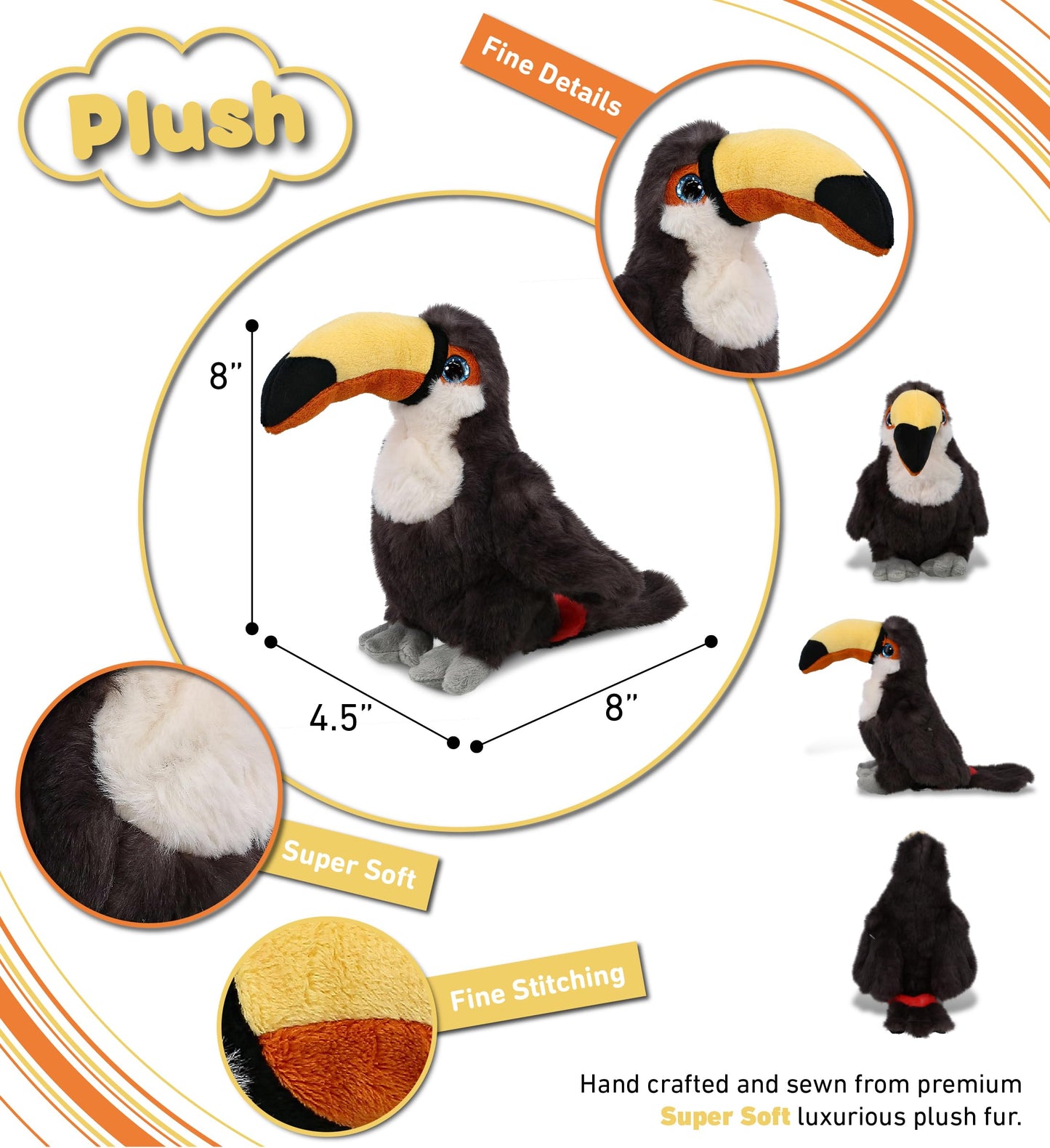 DolliBu Toucan Plush - Super Soft Toucan Stuffed Animal  Cute Tropical Rainforest Animals Figures Bird Plush Toy for Boys and Girls  Adorable Toucan Bird Toy for Kids  Teens  and mature-themeds - 8 Inches