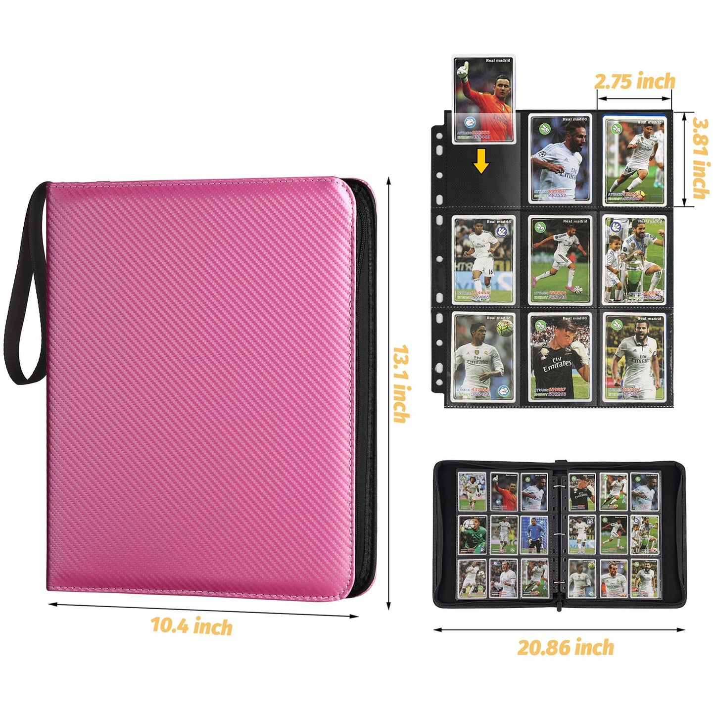 GERMUN 9 Pocket Card Binder  enhanced Zip Trading Card Binder  720 Double Sided Pocket PU Card Collection Binder  Collector Card Album  Card Folder for MTG  TCG  Sports Cards  Game Cards (Pink)