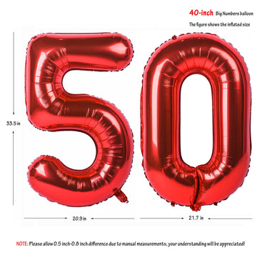 40 In Red Number Balloons Helium Foil Mylar Balloon Birthday Party Banquet Decoration Digital 50