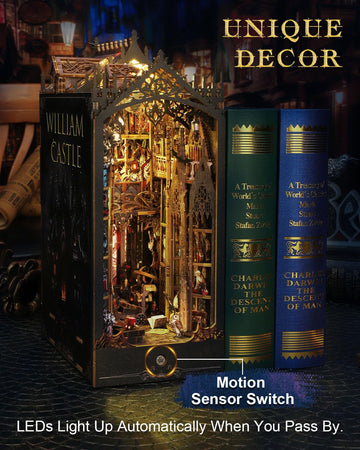 Ourmiao Book Nook Kit William Castle, Diy Booknooks Kit For Adults Teens With Sensor Lights, Bookshelf Diorama Miniature Scenes