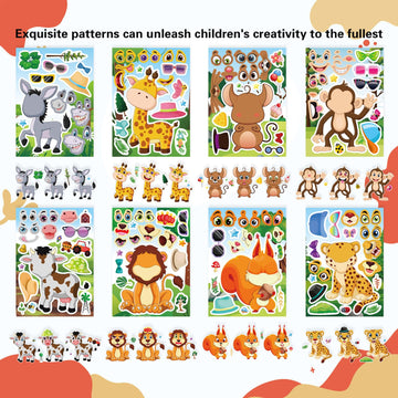 24 Sheets Animal Stickers For Kids Toddler, Jungle Animal Stickers Make-A-Face Sticker Sheets Make Your Own Animal Mix And Match