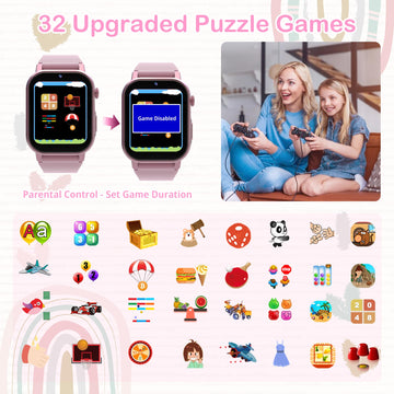 Kids Smart Watch With 32 Games Gift For Girls Age 3-12 Smart Watch For Kids With Touch Screen,Video,Camera,Music Player,Pedomete