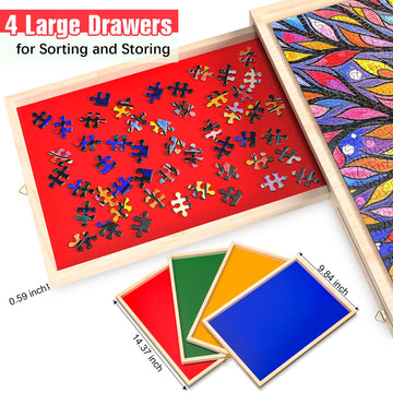 Puzzle Board With Drawers And Cover Rotatable 360-Degree Wheels 1000 Pieces Lightweight Portable Wooden Puzzle Table For Adults