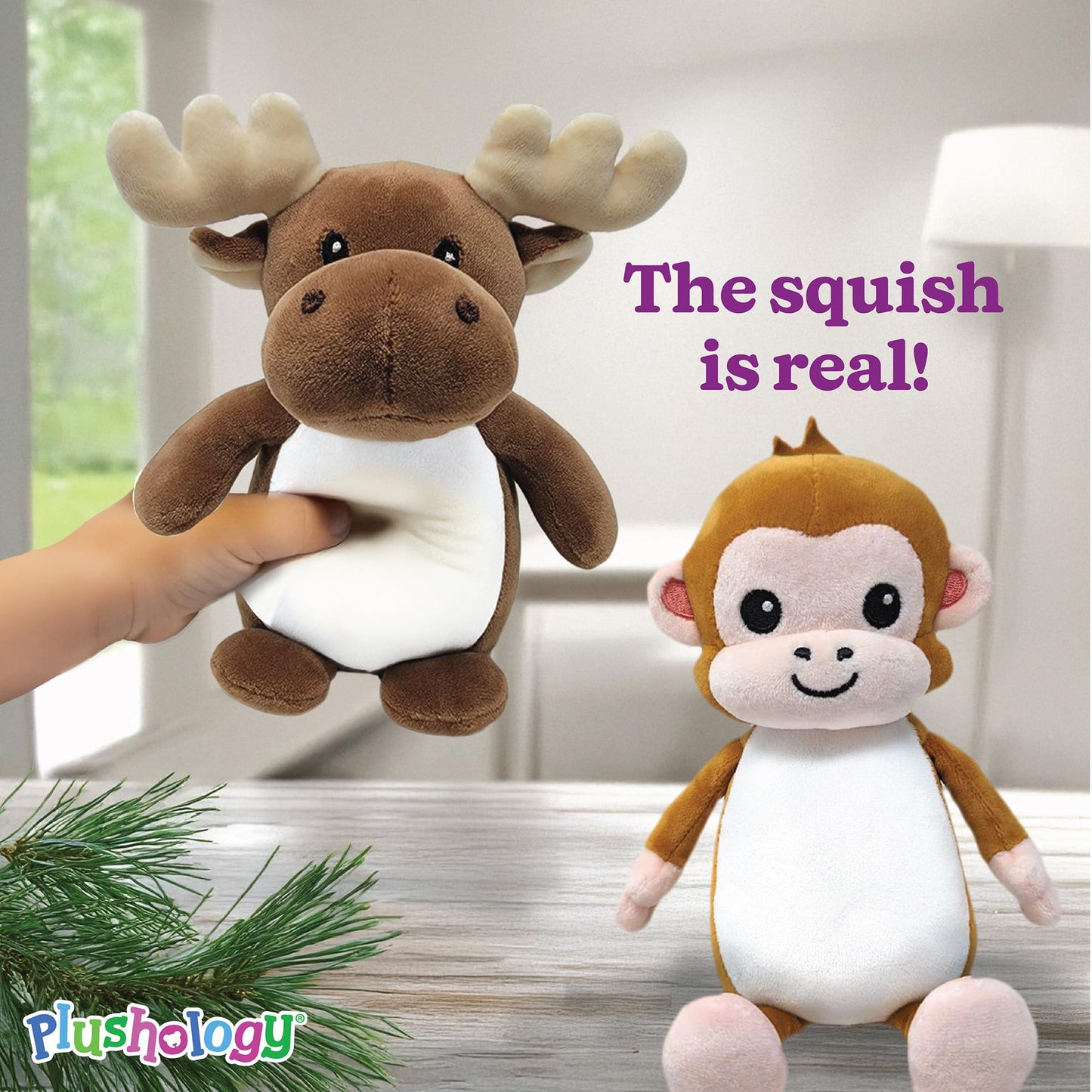 PLUSHOLOGY Squishy Monkey Stuffed Animal; Ultra Soft and Cuddly Plush Toy for Kids 3 Years Old to mature-themeds; Child-Safe Embroidered Eyes adds a Unique Aesthetic; (6 Tall)