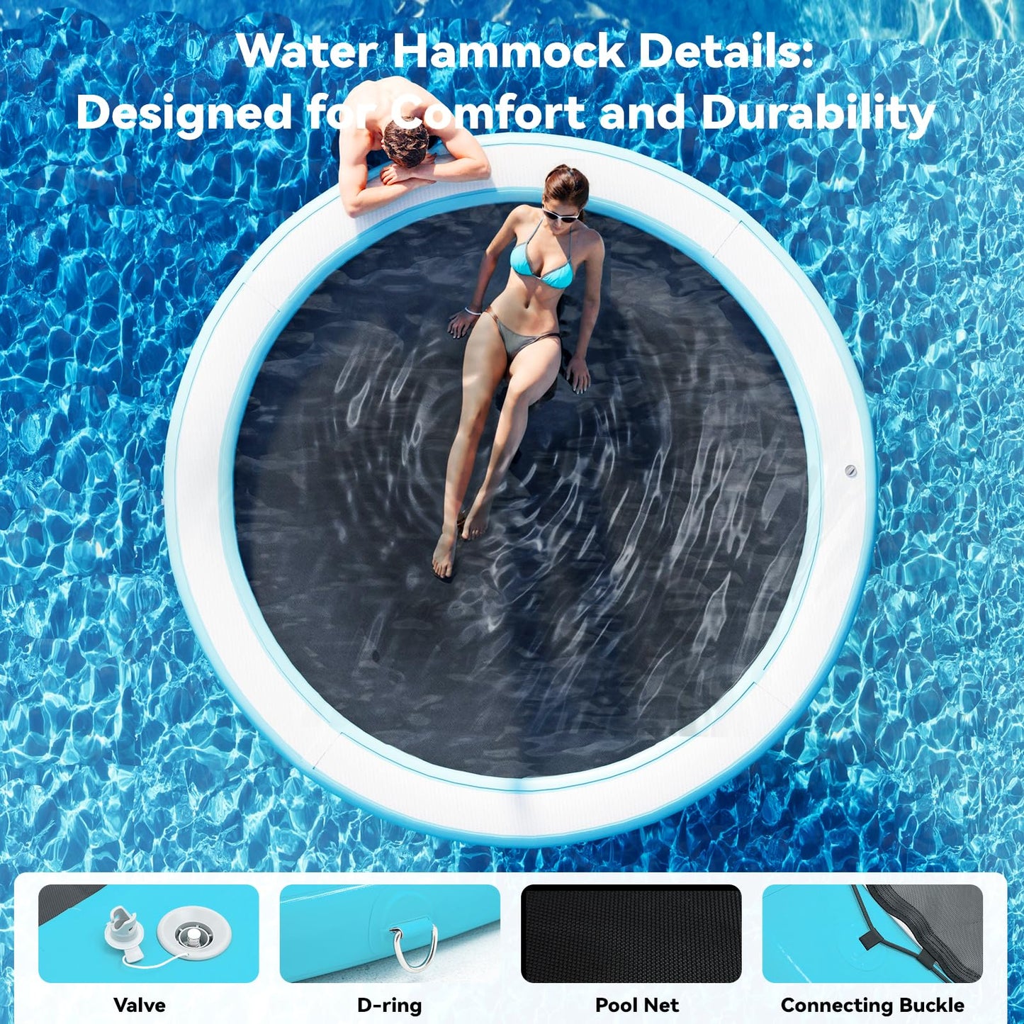 Danrelax 8' Round Inflatable Floating Dock  Sunchill Float Ring  Hck Tanning Pool with 4in Woven Fabric  Manual Pump for 1-2 Min Quick Inflate/Deflate  Fits 2-8  Ideal for Lakes  Pools  Oceans