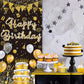 GYA 3x6ft Black Gold Birthday Door Banner Glitter Sequin Happy Birthday Background Cake Balloons Gifts Backdrops Girl Boy Men Wo