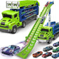 Kids Toys for 2 3 4 5 6 7 8 Years Old Boys, Carrier Truck Transport Car Toys, Foldable 2 Layer Car Race Track Playset with 46-in
