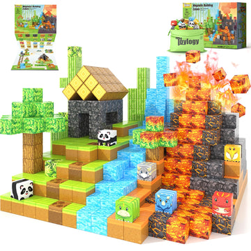 Magnetic Blocks-Build Mine Magnet World Dinosaur Panda Toys Kids Games, Toddler Stem Educational Sensory Dino Toys For Kids 3-5