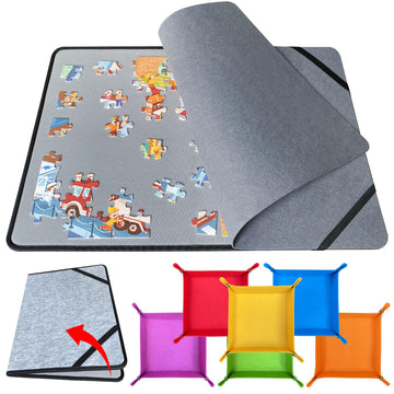 Folding Puzzle Board With 6 Puzzle Sorting Trays, Puzzle Felt Mat,For Puzzle Storage Puzzle Saver, Non-Slip Surface, Up To 1000