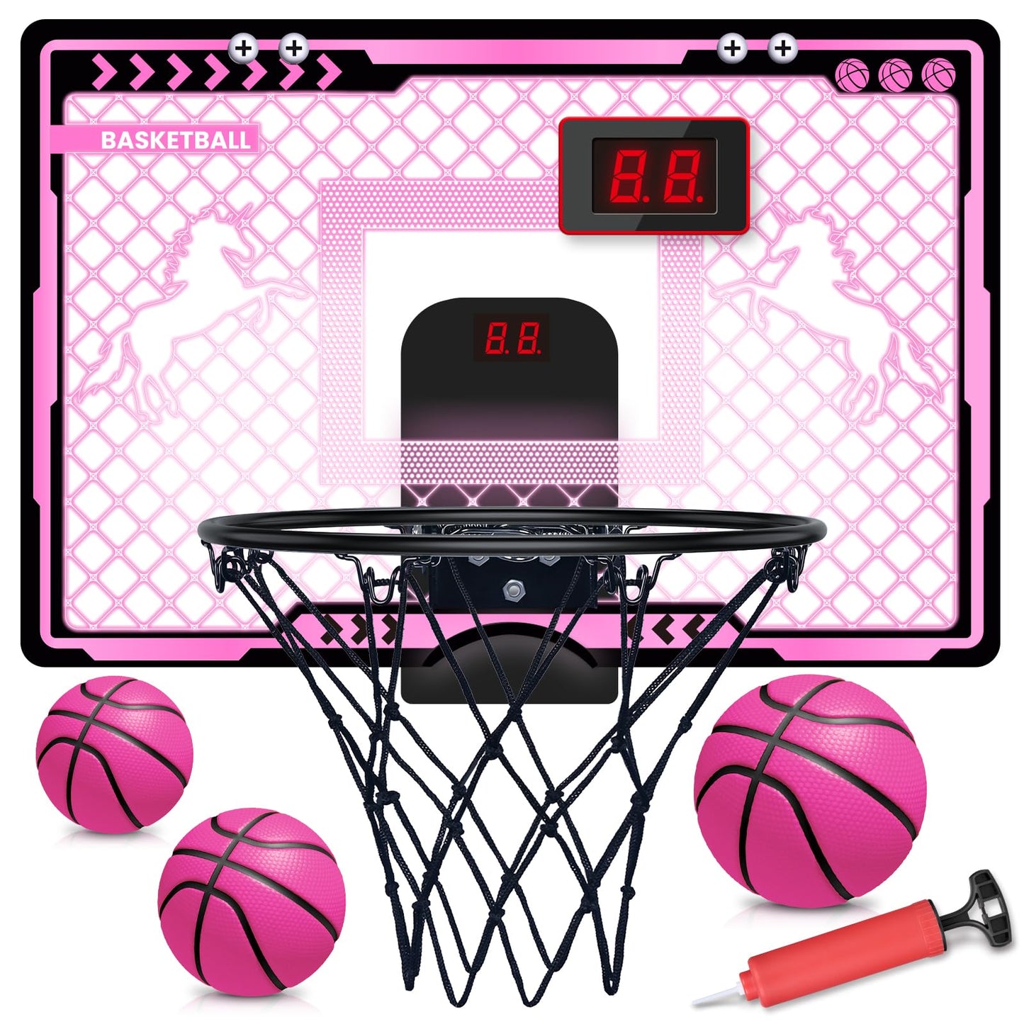 Basketball Hoop Indoor Kids Girls Pink - Mini Over The Door Basketball Hoops With Electronic Scoreboard Toys & 3 Balls, Unicorn