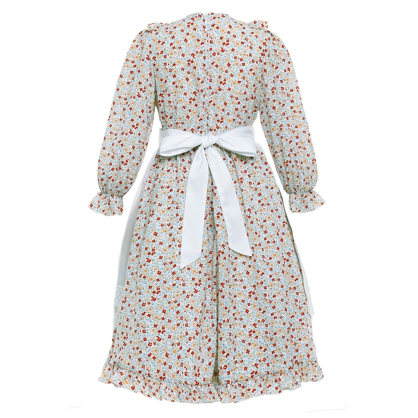 Vibsion Girls Pioneer Prairie Costume Pilgrim Dress Kids Floral Colonial Village Girl Costumes Bonnet Apron Set 3Pcs XL