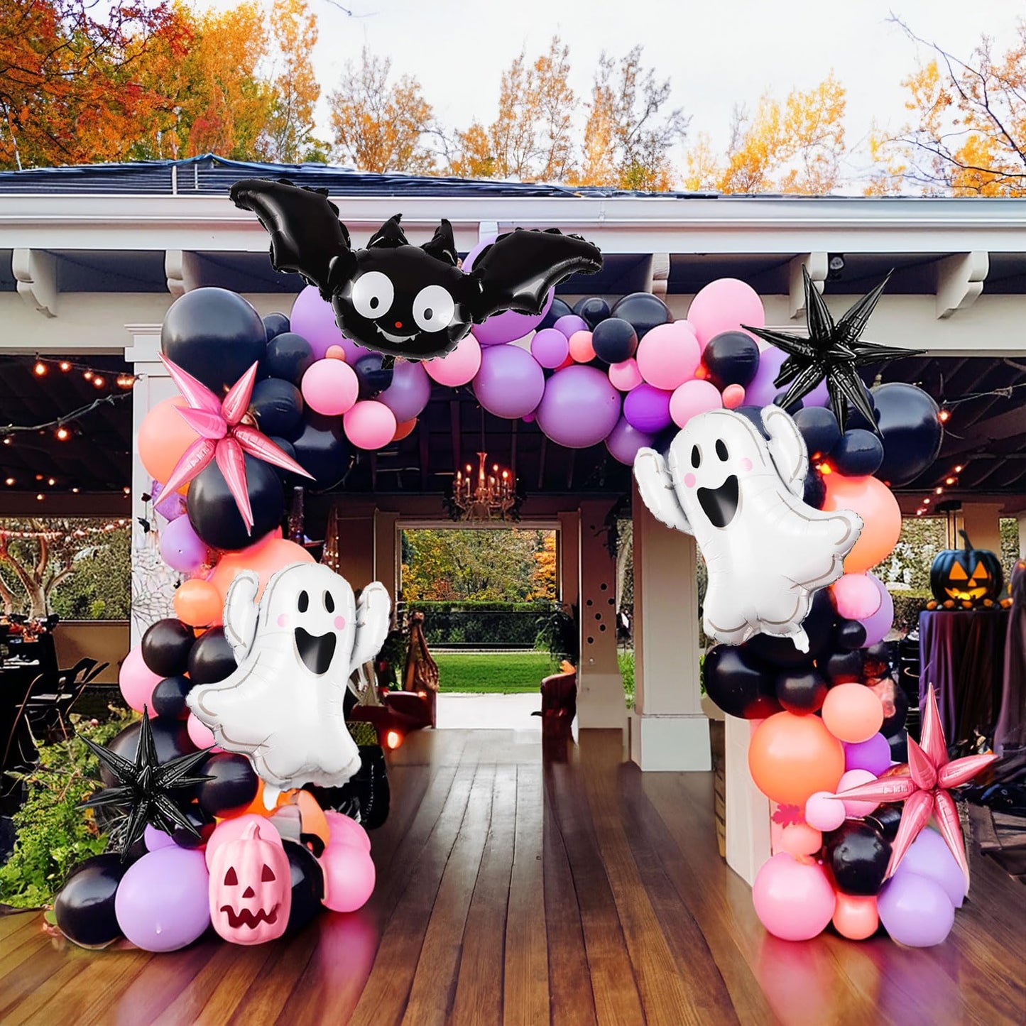 Pink purple black Halloween Balloon Garland Arch Kit 122Pcs with Cute Bat Ghost mylar foil Balloons for Girls Two spooky Hallowe