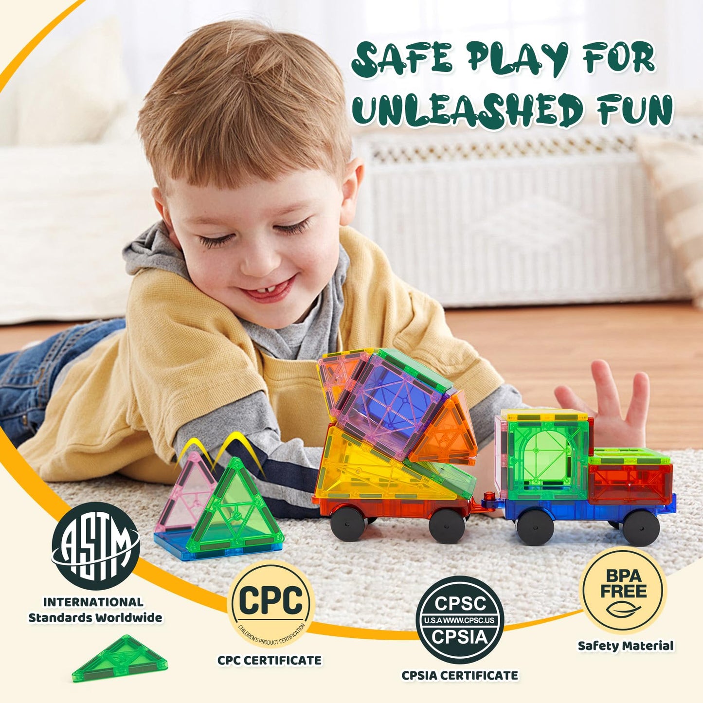 EchoPlan 130 PCS Magnetic Tiles,Magnetic Building Blocks with 2 Cars,Magnet Tiles 3D Clear Construction STEM Preschool Sensory E