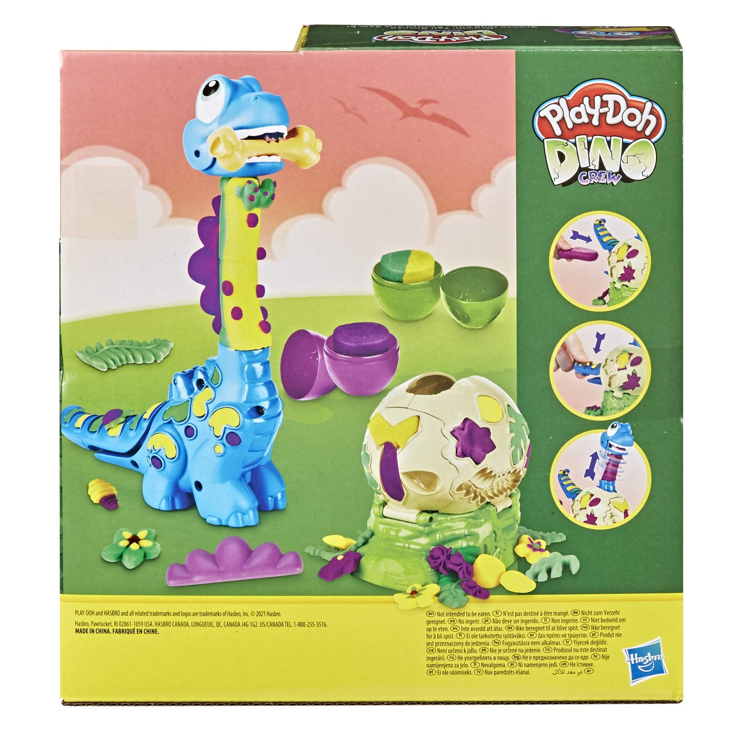 Play-Doh Dino Crew Growin Tall Bronto, Dinosaur Toys for Kids 3-5 with 2 Eggs