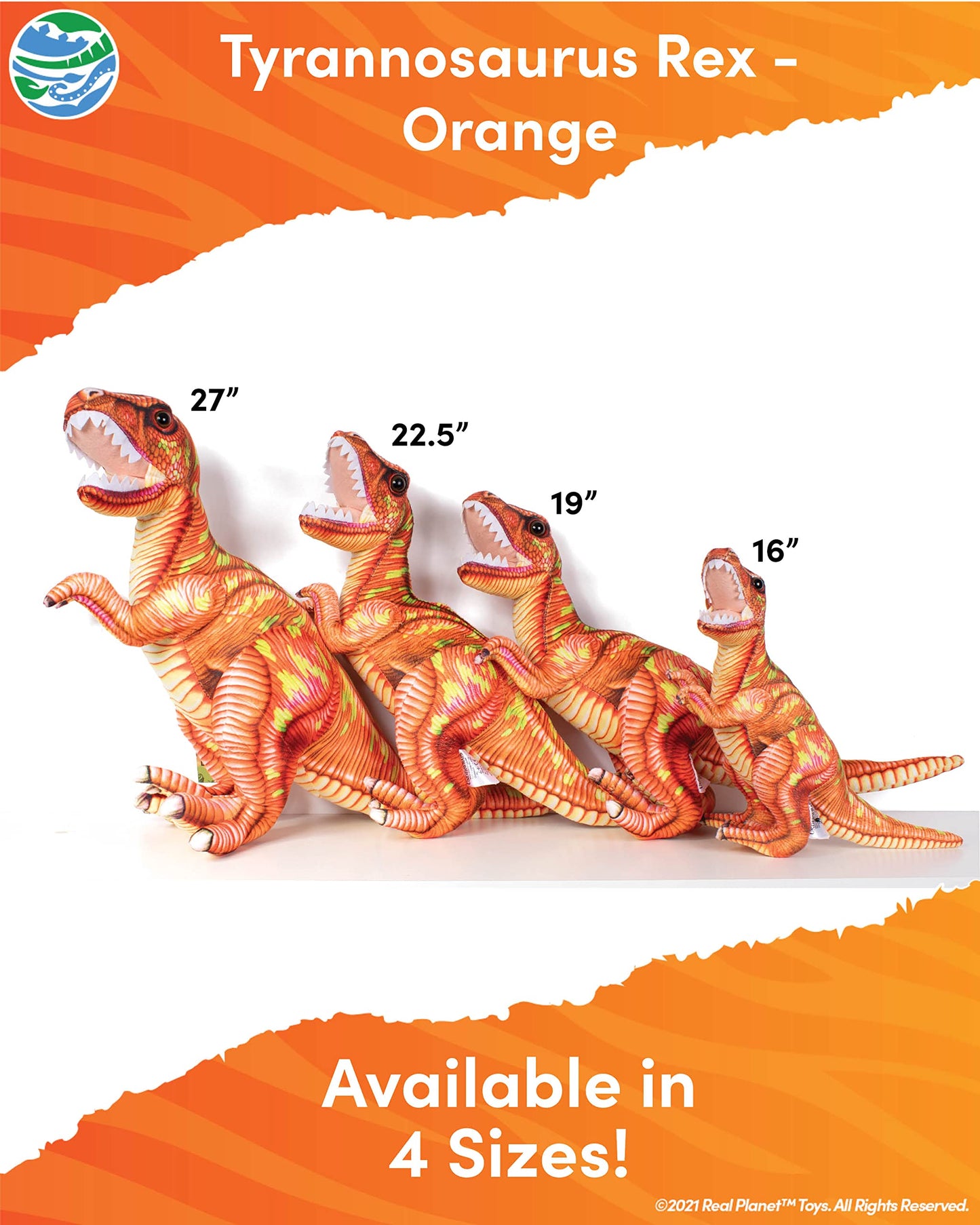 Real Planet 19' T Rex Stuffed Animal - Realistic Dinosaur Plush Toys, Dino Plushie, Cute Dinosaur Plush, Plush Dinosaur Stuffed Animal, (Orange T-Rex, 19') (16' Long)