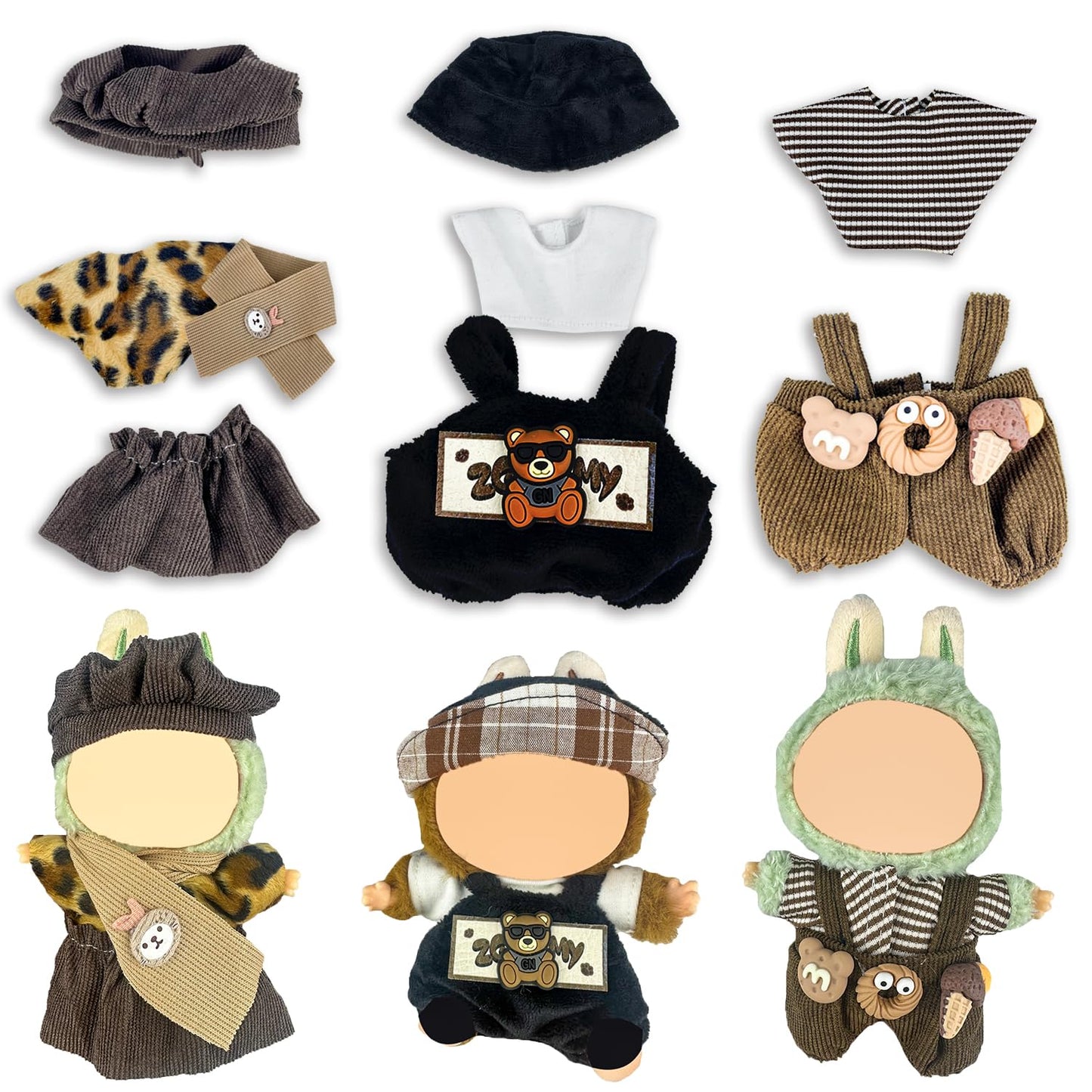 3 Pack Clothes Outfits Set for 17cm Doll(Not Includ Doll) 17cm Clothing Accessories Hat Pants&Skirt Set Cute Fashion Style