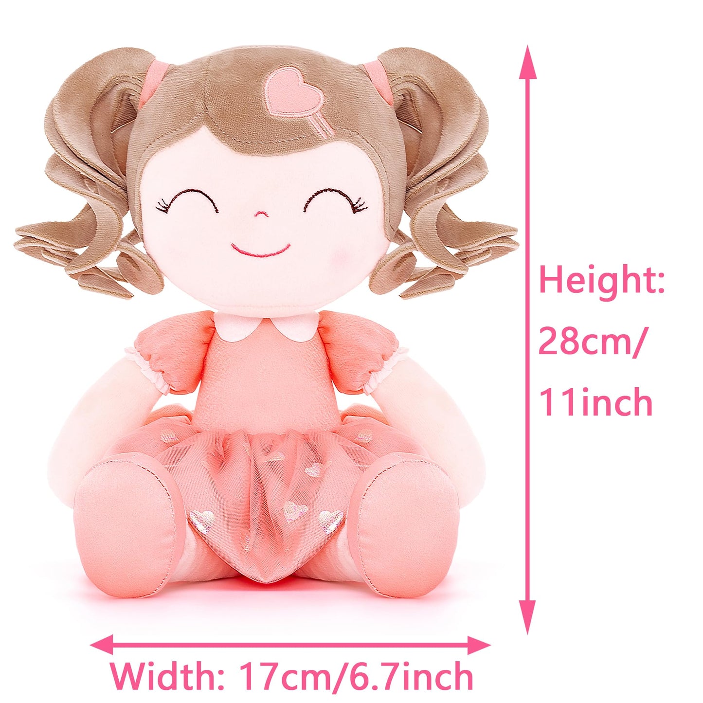 Gloveleya Baby Doll Gifts Plush Curly Girl Toys With Love 16'' Orange