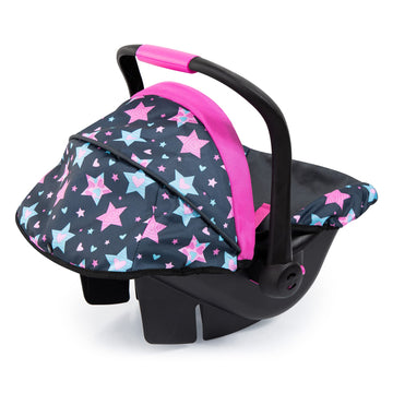 Bayer Design Dolls: Car Seat - Turquoise, Pink, Stars - Fits Dolls Up To 18'', Kids Pretend Play, Safety Belt, Sun Canopy, Ages