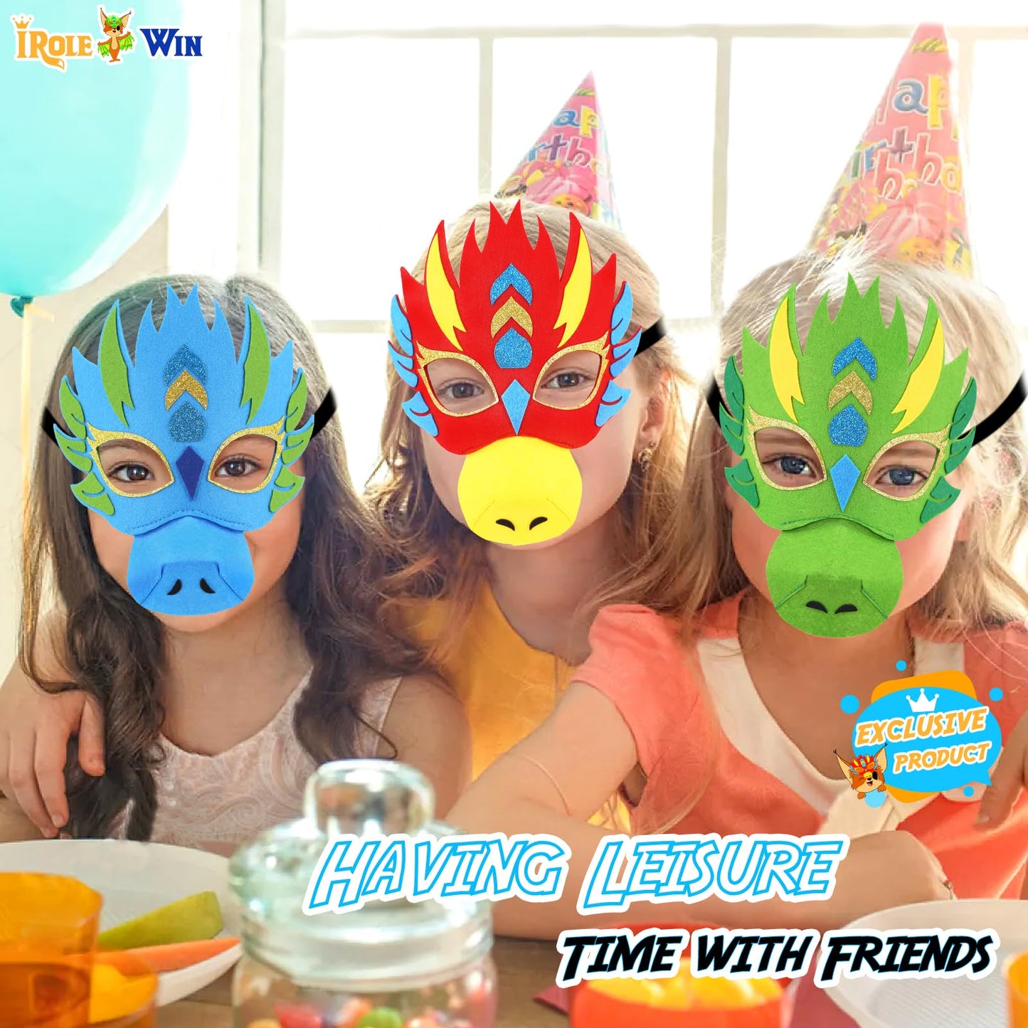 Irolewin Dinosaur-Dragon-Wings-Costume Mask For Toddler Kids Dino Dress Up Boys Girls Halloween Pretend Play Party Favors
