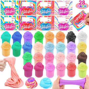 Valentines Gifts For Kids 28 Pack Prefilled Valentine Butter Slime Cup Bulk 28 Colors And 28 Valentines Cards For Kids School Cl