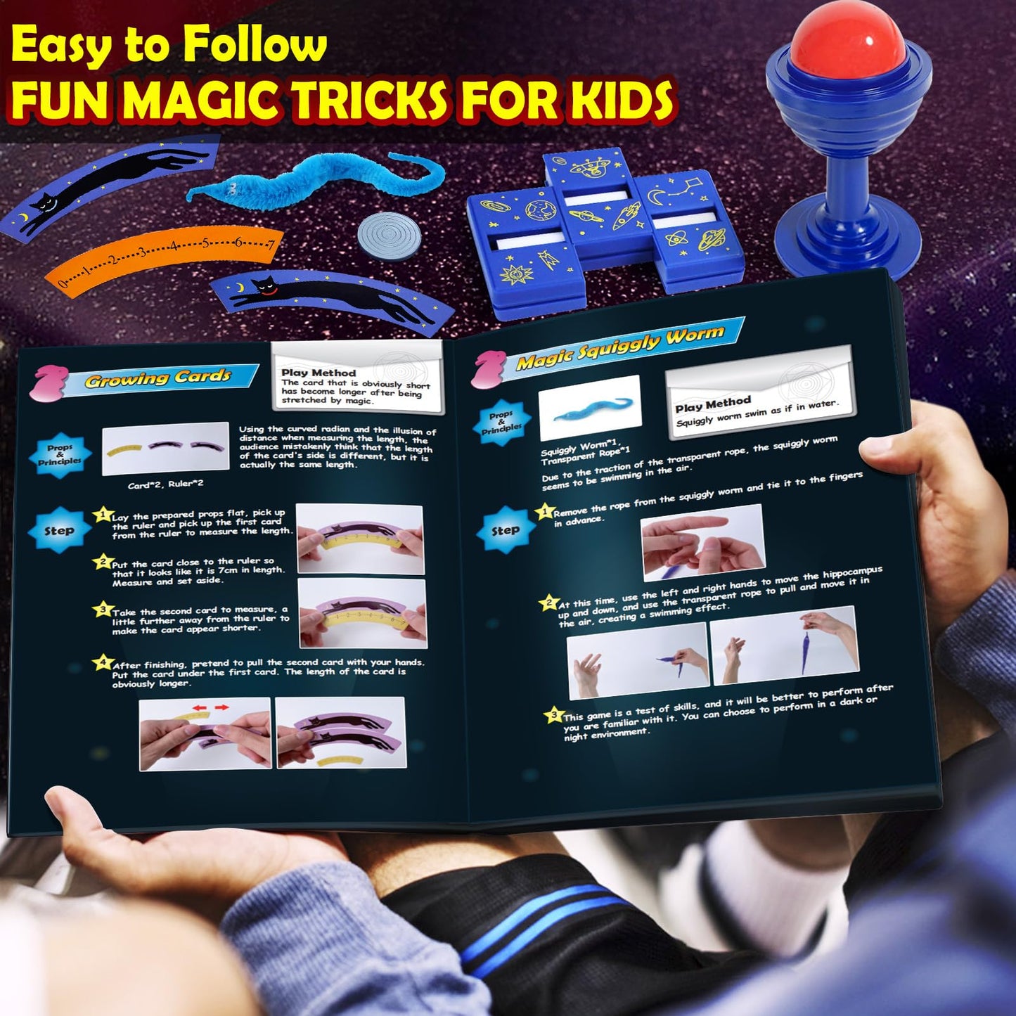 Patifeed Kids Magic Kit, Magician Costume For Pretend Play, Magic Set With Instructions For Each Trick For Kids Ages 6 7 8 9 10